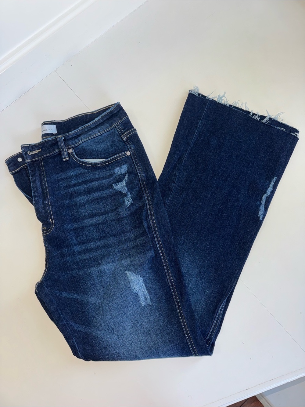 KanCan Dark Indigo Wide Leg Jeans with Raw Hem